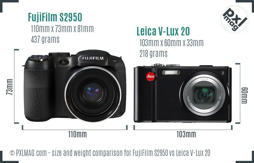 FujiFilm S2950 vs Leica V-Lux 20 size comparison