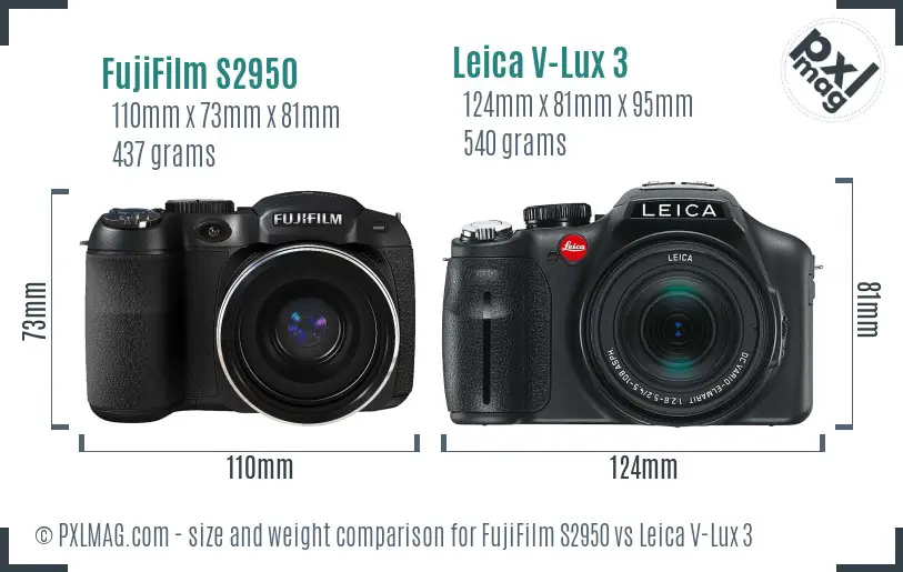 FujiFilm S2950 vs Leica V-Lux 3 size comparison