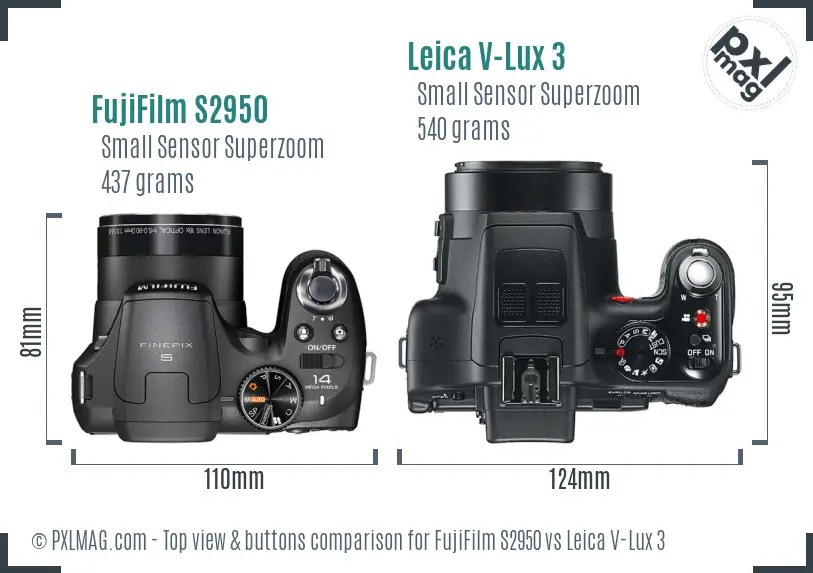 FujiFilm S2950 vs Leica V-Lux 3 top view buttons comparison