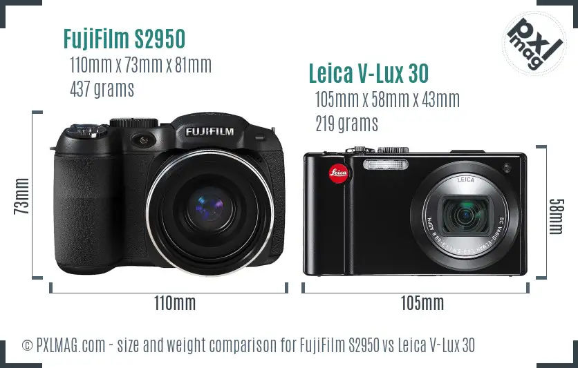 FujiFilm S2950 vs Leica V-Lux 30 size comparison