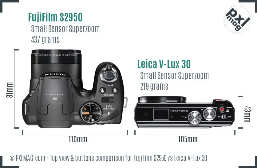 FujiFilm S2950 vs Leica V-Lux 30 top view buttons comparison