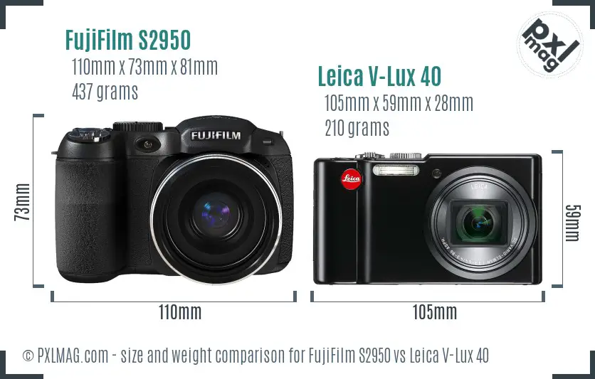 FujiFilm S2950 vs Leica V-Lux 40 size comparison
