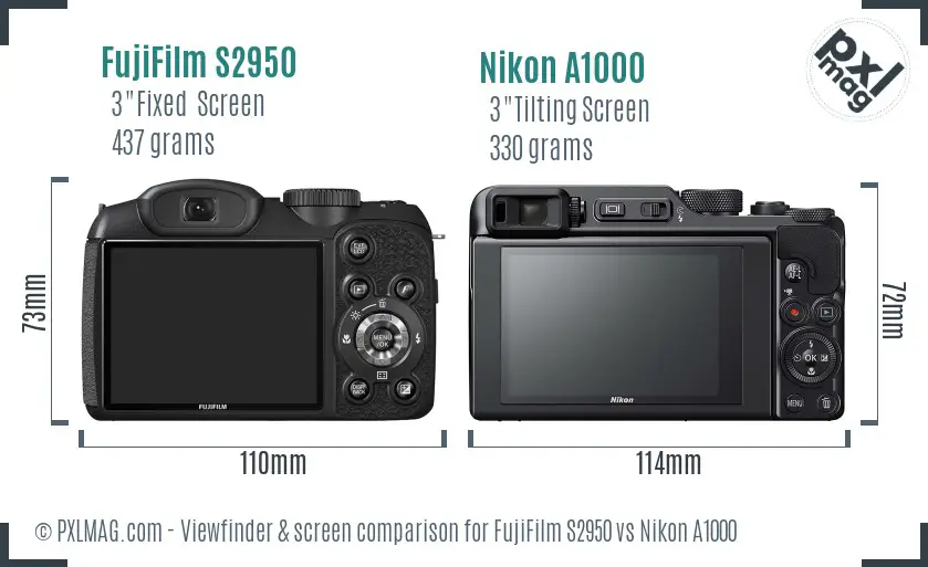 FujiFilm S2950 vs Nikon A1000 Screen and Viewfinder comparison