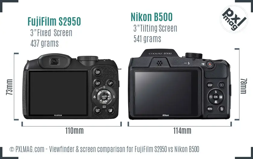 FujiFilm S2950 vs Nikon B500 Screen and Viewfinder comparison