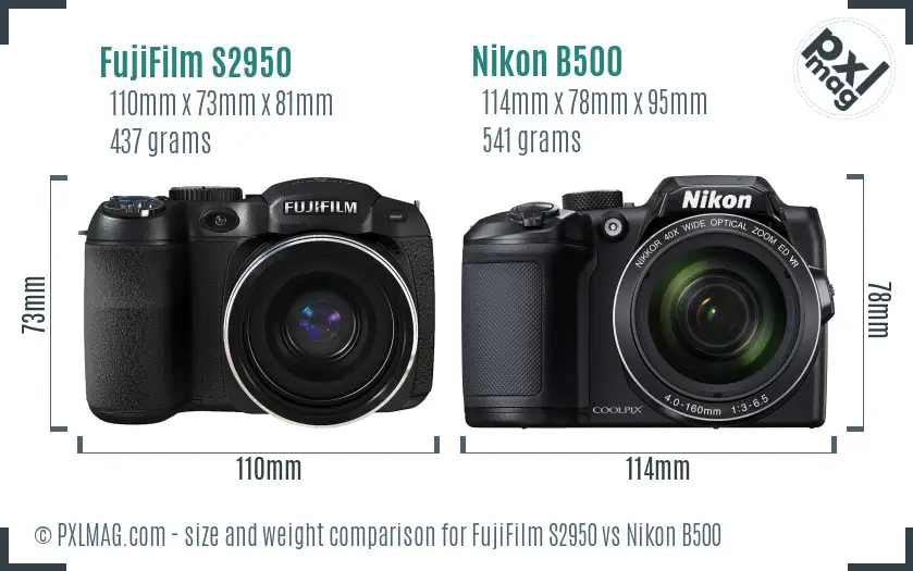 FujiFilm S2950 vs Nikon B500 size comparison