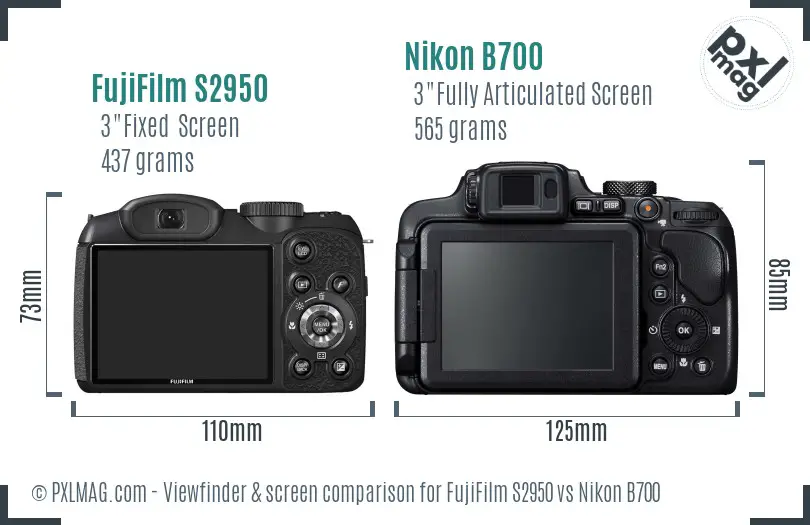 FujiFilm S2950 vs Nikon B700 Screen and Viewfinder comparison