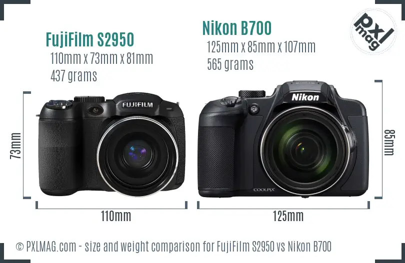 FujiFilm S2950 vs Nikon B700 size comparison