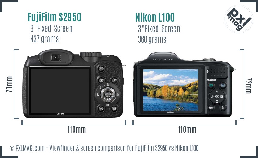 FujiFilm S2950 vs Nikon L100 Screen and Viewfinder comparison
