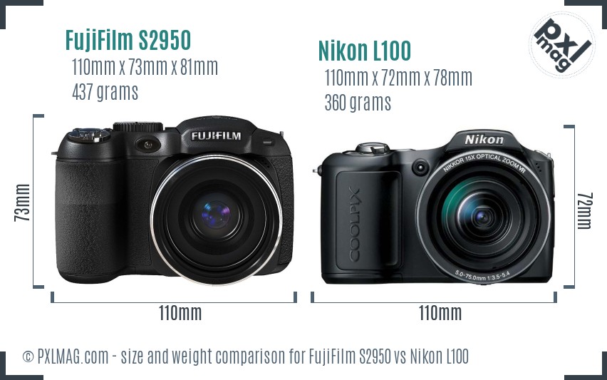 FujiFilm S2950 vs Nikon L100 size comparison
