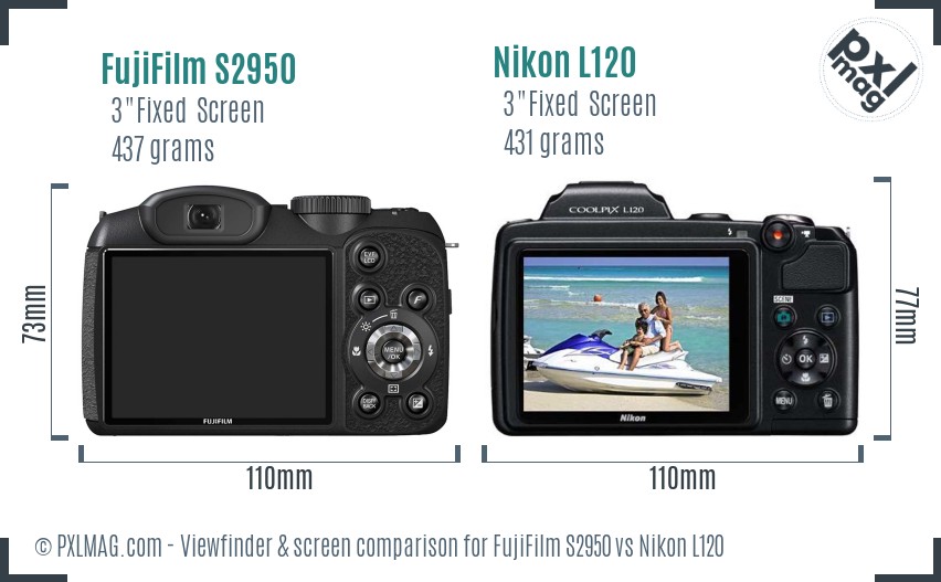 FujiFilm S2950 vs Nikon L120 Screen and Viewfinder comparison