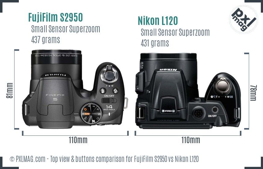 FujiFilm S2950 vs Nikon L120 top view buttons comparison