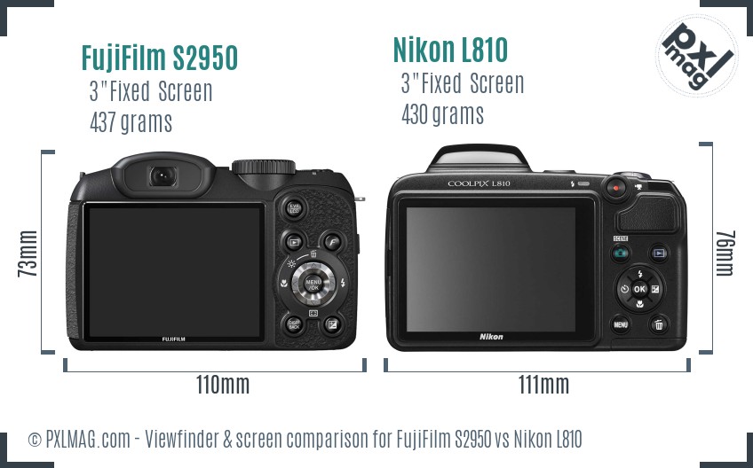 FujiFilm S2950 vs Nikon L810 Screen and Viewfinder comparison