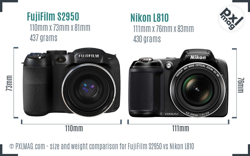 FujiFilm S2950 vs Nikon L810 size comparison