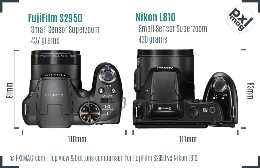 FujiFilm S2950 vs Nikon L810 top view buttons comparison