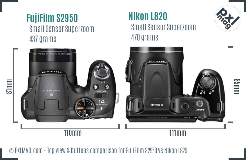 FujiFilm S2950 vs Nikon L820 top view buttons comparison