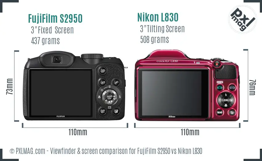 FujiFilm S2950 vs Nikon L830 Screen and Viewfinder comparison