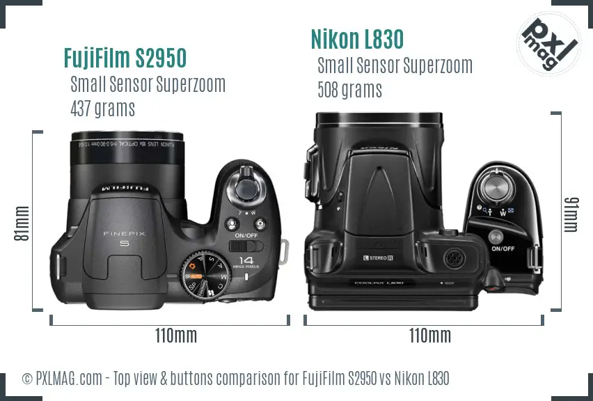 FujiFilm S2950 vs Nikon L830 top view buttons comparison