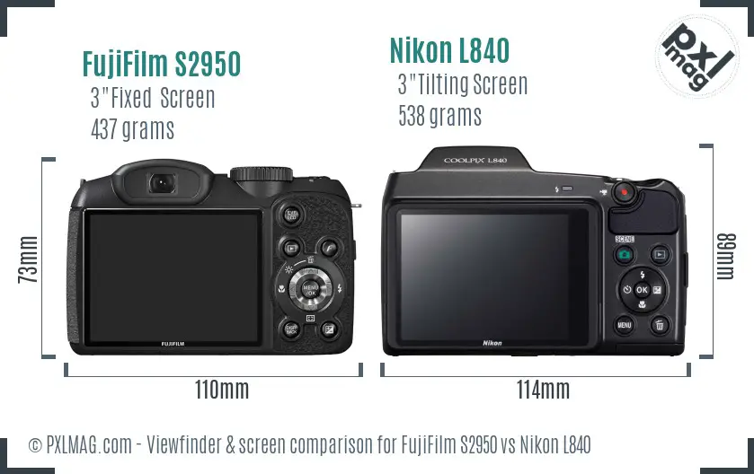 FujiFilm S2950 vs Nikon L840 Screen and Viewfinder comparison