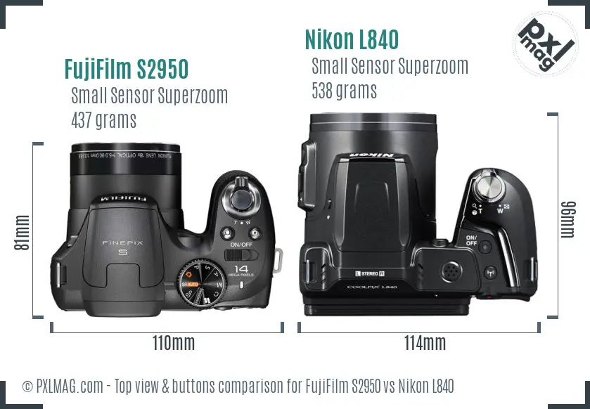 FujiFilm S2950 vs Nikon L840 top view buttons comparison