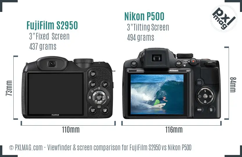 FujiFilm S2950 vs Nikon P500 Screen and Viewfinder comparison