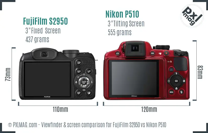 FujiFilm S2950 vs Nikon P510 Screen and Viewfinder comparison