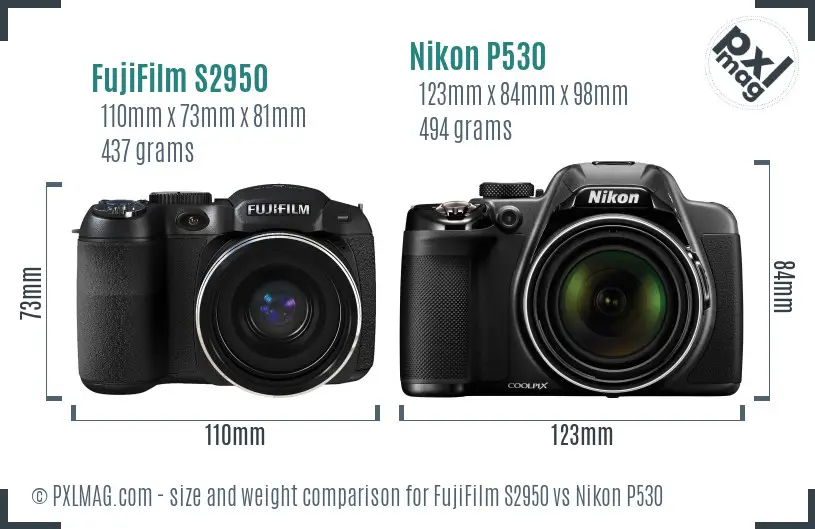 FujiFilm S2950 vs Nikon P530 size comparison