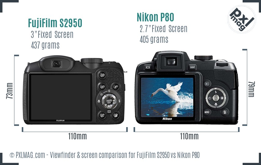FujiFilm S2950 vs Nikon P80 Screen and Viewfinder comparison