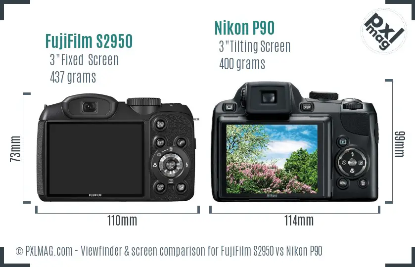 FujiFilm S2950 vs Nikon P90 Screen and Viewfinder comparison