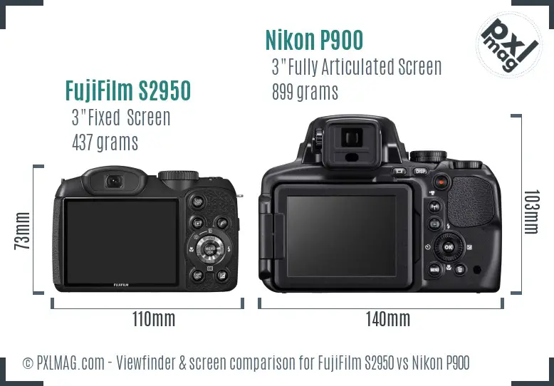 FujiFilm S2950 vs Nikon P900 Screen and Viewfinder comparison