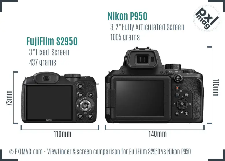 FujiFilm S2950 vs Nikon P950 Screen and Viewfinder comparison