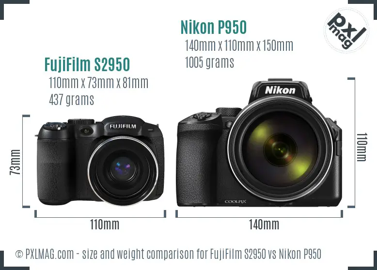FujiFilm S2950 vs Nikon P950 size comparison