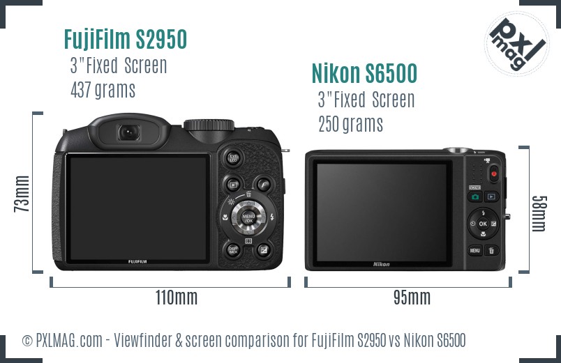 FujiFilm S2950 vs Nikon S6500 Screen and Viewfinder comparison