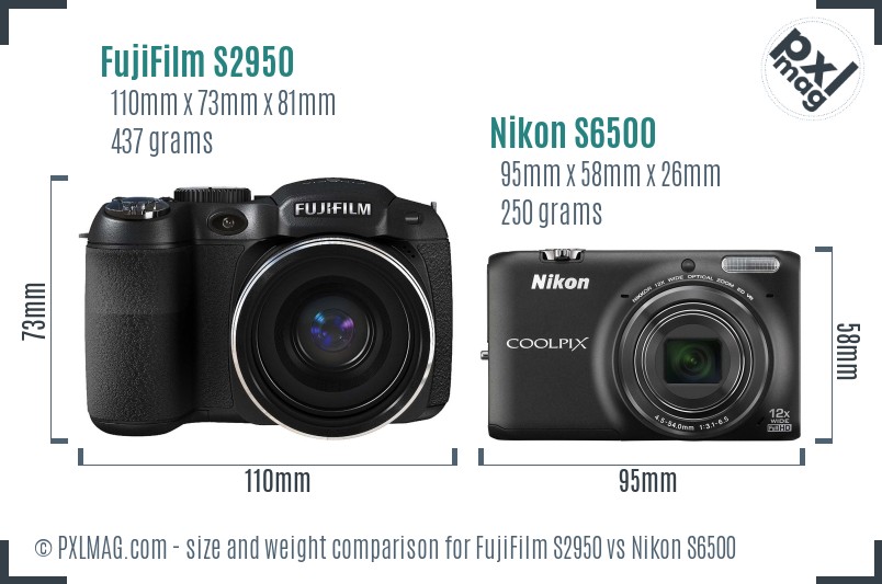 FujiFilm S2950 vs Nikon S6500 size comparison