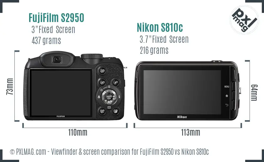 FujiFilm S2950 vs Nikon S810c Screen and Viewfinder comparison