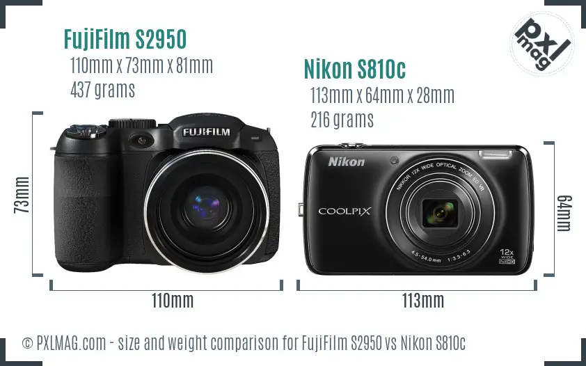FujiFilm S2950 vs Nikon S810c size comparison