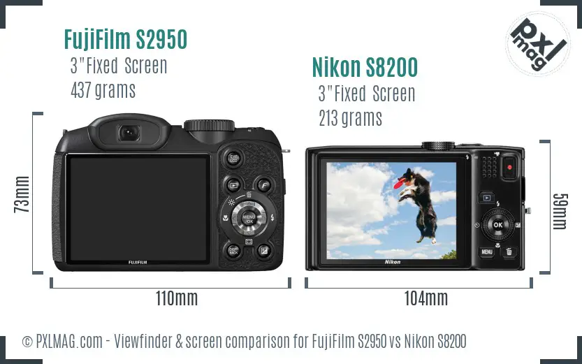FujiFilm S2950 vs Nikon S8200 Screen and Viewfinder comparison