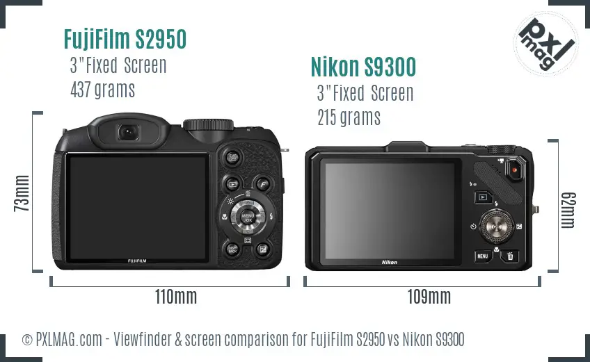 FujiFilm S2950 vs Nikon S9300 Screen and Viewfinder comparison