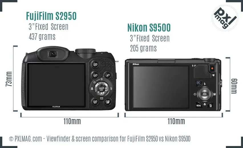 FujiFilm S2950 vs Nikon S9500 Screen and Viewfinder comparison