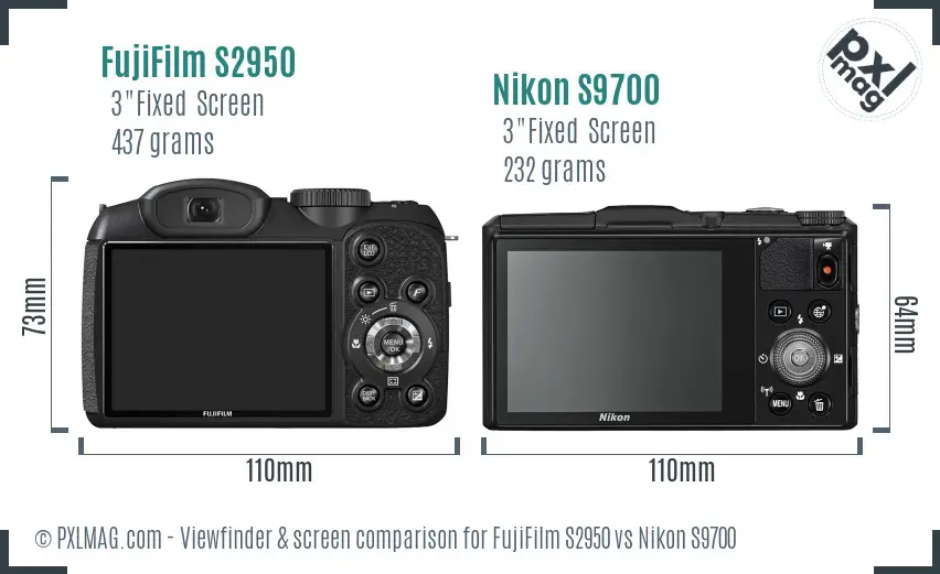 FujiFilm S2950 vs Nikon S9700 Screen and Viewfinder comparison