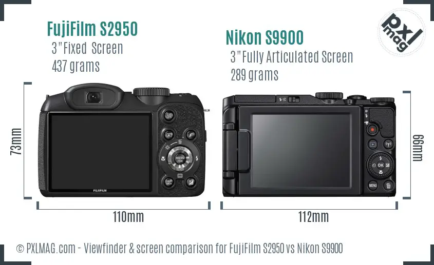 FujiFilm S2950 vs Nikon S9900 Screen and Viewfinder comparison