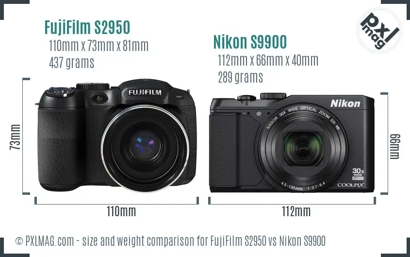 FujiFilm S2950 vs Nikon S9900 size comparison