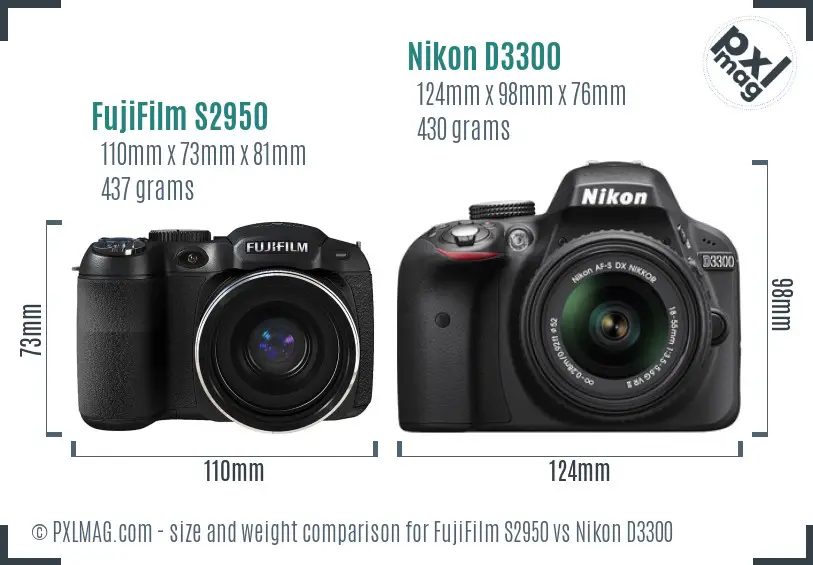 FujiFilm S2950 vs Nikon D3300 size comparison