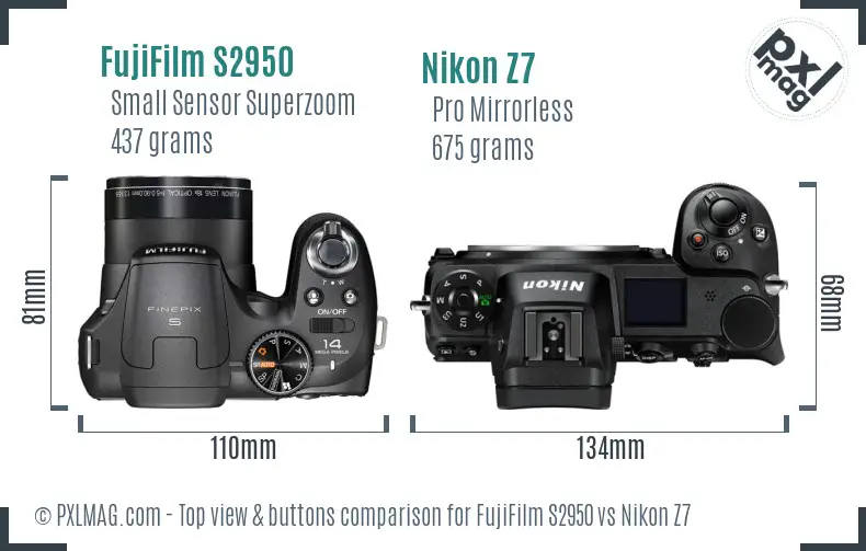 FujiFilm S2950 vs Nikon Z7 top view buttons comparison