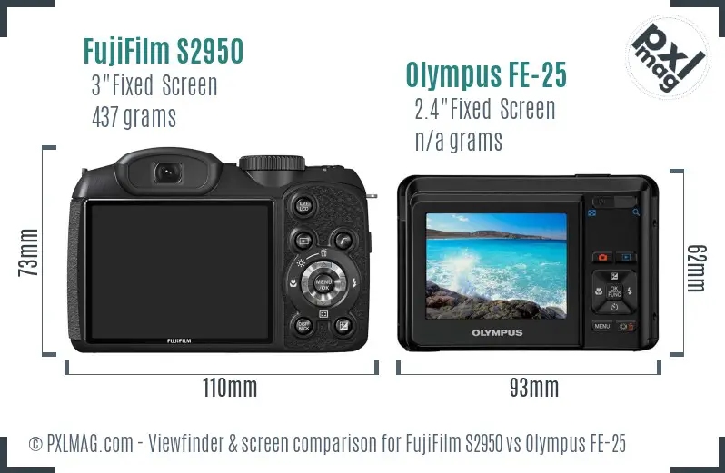 FujiFilm S2950 vs Olympus FE-25 Screen and Viewfinder comparison