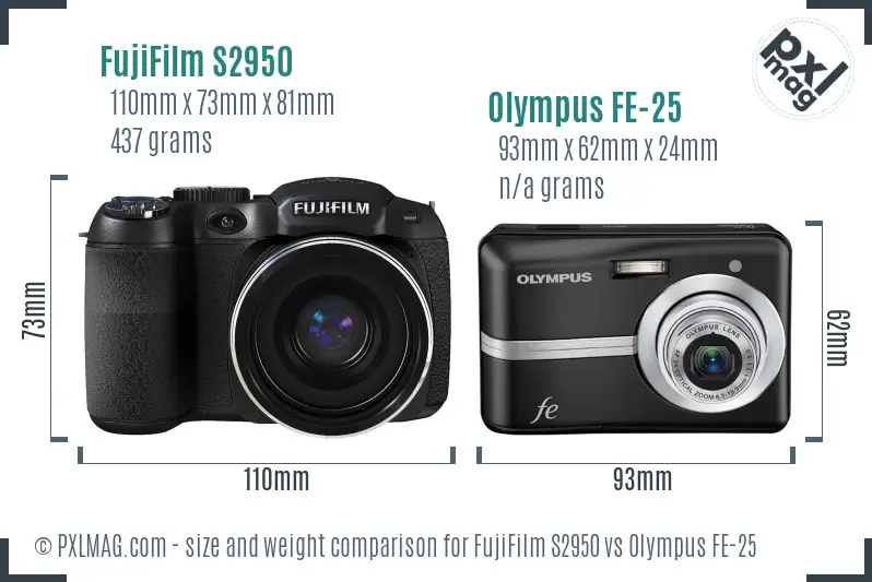 FujiFilm S2950 vs Olympus FE-25 size comparison