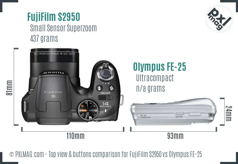 FujiFilm S2950 vs Olympus FE-25 top view buttons comparison