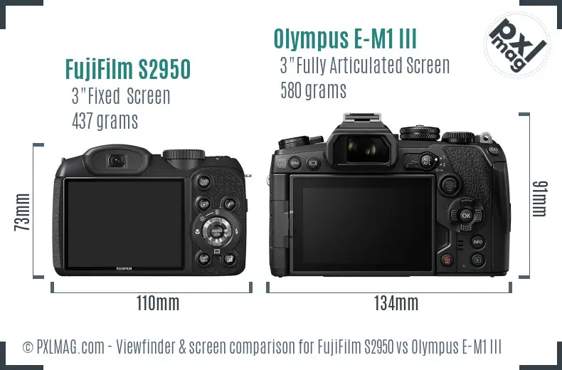 FujiFilm S2950 vs Olympus E-M1 III Screen and Viewfinder comparison