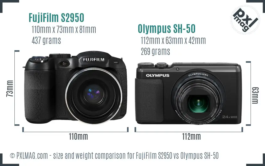 FujiFilm S2950 vs Olympus SH-50 size comparison FujiFilm S2950 vs Olympus SH-50 size comparison