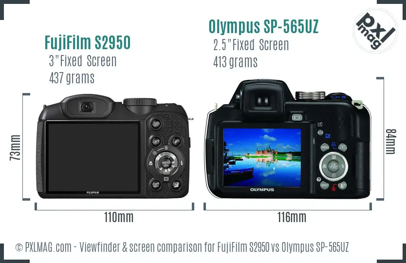 FujiFilm S2950 vs Olympus SP-565UZ Screen and Viewfinder comparison