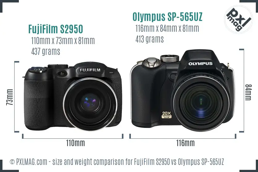FujiFilm S2950 vs Olympus SP-565UZ size comparison